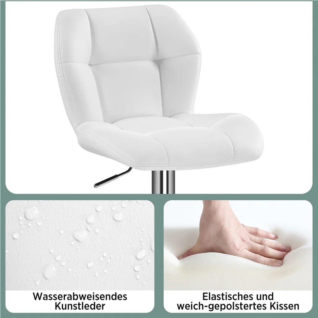 Yaheetech Barhocker-Set, 2er-Set – Weiß – Verstellbare, um 360° drehbare Barhocker mit Rückenlehne und Fußstütze