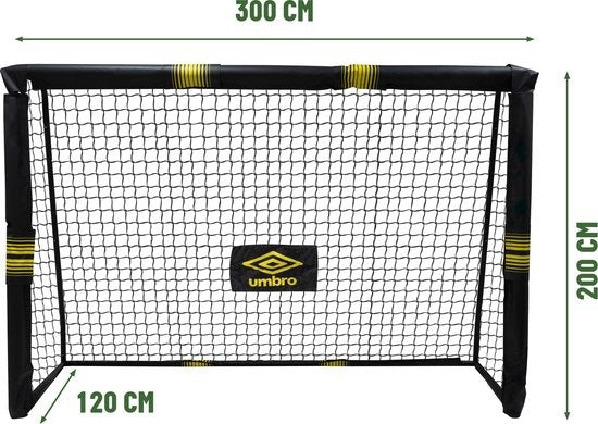 Umbro - Fußballtor für Kinder und Erwachsene - 300 x 200 x 120 cm - schneller Aufbau - Metall - Schwarz/Gelb
