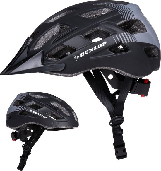 Dunlop Fahrradhelm - Mountainbike-Helm - Größe M - einstellbar 55-58cm - LED-Beleuchtung - Schwarz
