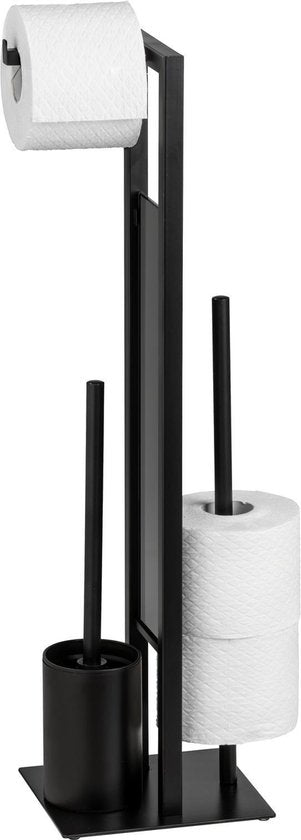 WENKO Toilettenbutler Rivalta schwarz – Toilettenbürste mit Halter, Toilettenpapierhalter und freistehender Halter für Ersatzrollen