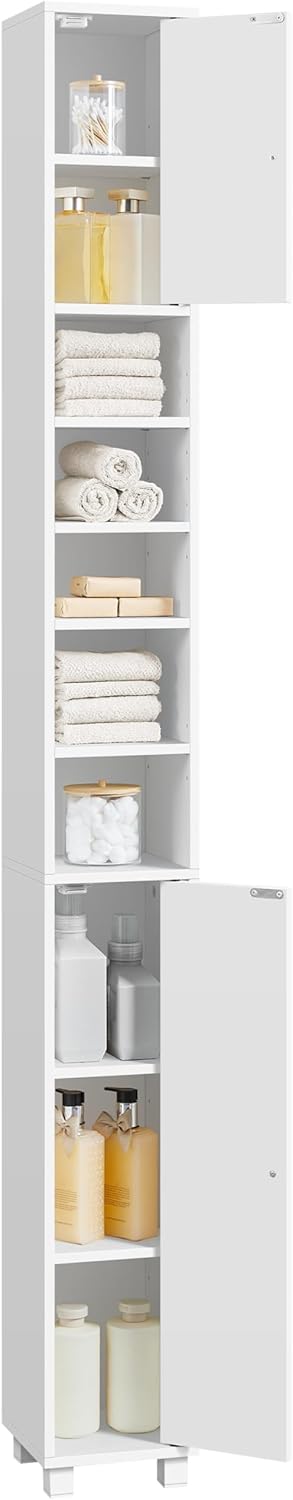 Yaheetech Schmaler Badezimmerschrank mit 6 verstellbaren Einlegeböden, 20 × 20 × 180,5 cm, weiß