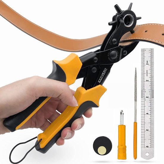 SolidStock Professional Lochzange für Gürtel - mit kostenlosem Messstab - Stanzzange - Revolverzange