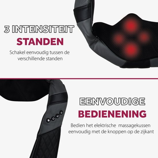 Northwall Shiatsu Massagekissen - Nackenmassagegerät - Infrarot-Wärmefunktion - Schwarz