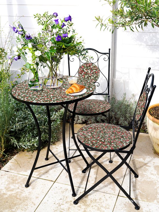 AXI Amélie Bistro-Set „Mozaïek Bloemen“ in Rosa – Metallgestell mit Keramikfliesen – Balkonset mit 2 Stühlen und einem Tisch