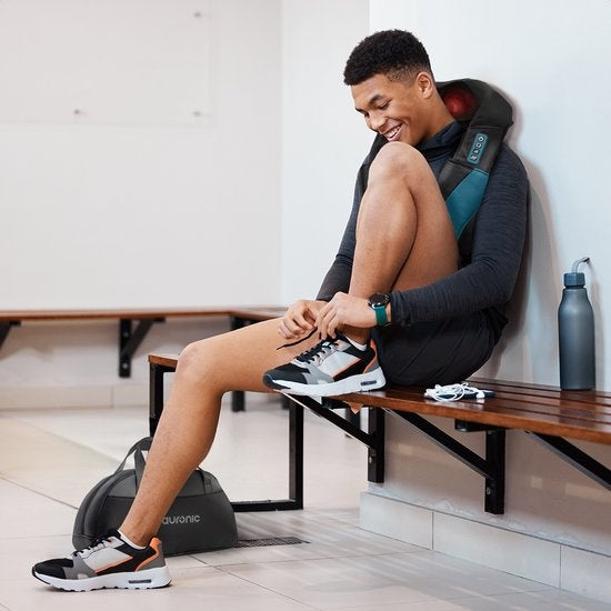 Auronic Shiatsu-Massagekissen - Elektrisches Nackenmassagegerät - Massagegeräte - Nacken und Schulter - Infrarot - inklusive Tragetasche - Schwarz/Blau