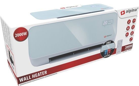 alpina Ventilatorkachel- 2-in-1 Elektrische Verwarming Wandmontage - Wandkachel 2000W - Verwarming en Koelen