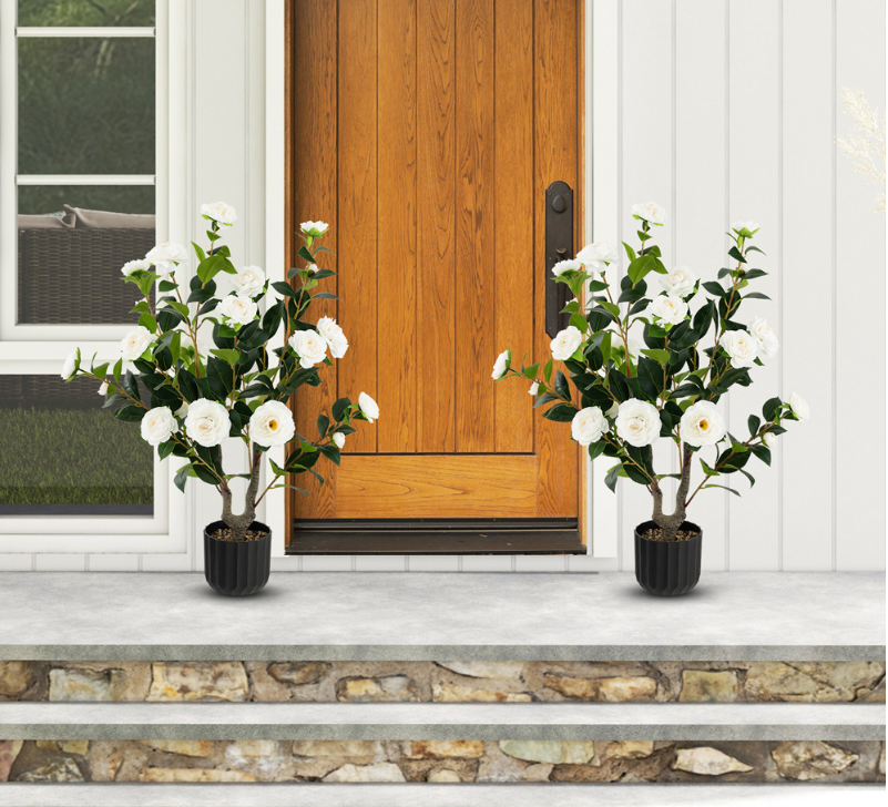 Coast Camelia Kunstpflanzen – 2 Stück – im Topf – 100 cm – weiße Blüten