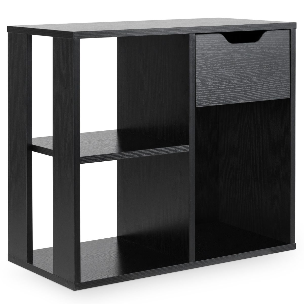 Coast Bücherregal aus Holz mit Schublade – 3 offene Fächer – schwarz – 60 x 30 x 53 cm