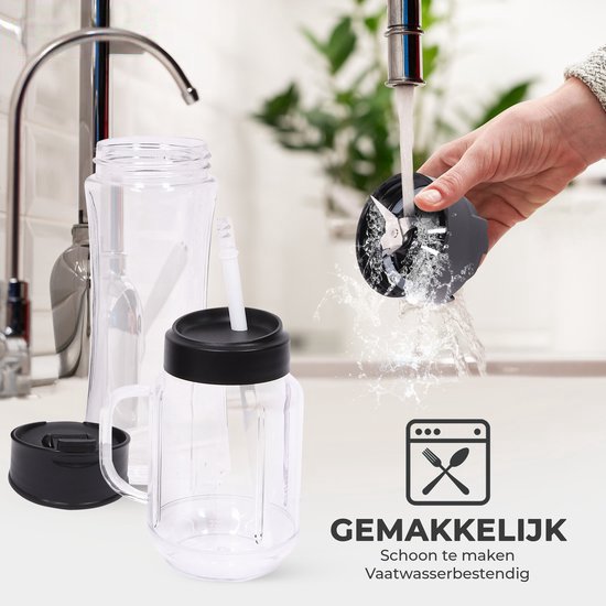 Niceey Mini Blender - Smoothie Maker - Mixer Smoothie - Entsafter - 500W - mit 2 To-Go Bechern - Schwarz