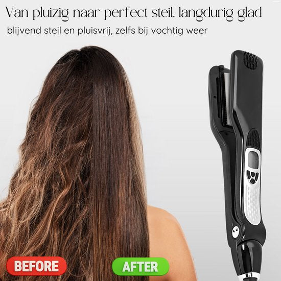 Sansbeauté® Dampfglätter - Dampfglätter - Breite Platten - Professionelles Glätteisen - Dampfglätter - Schwarz