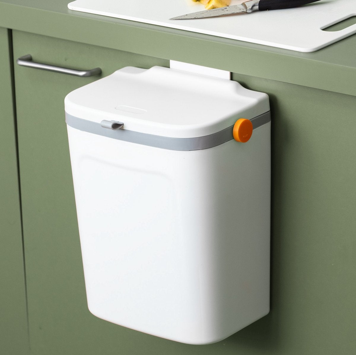 Homra GFT Abfalleimer 9L - Aufsatzabfalleimer mit Deckel - Hängender Abfalleimer mit losem Inneneimer - Komposteimer 9 Liter für Gemüse und Obst - Mini - Weiß - Einfach zum Aufhängen