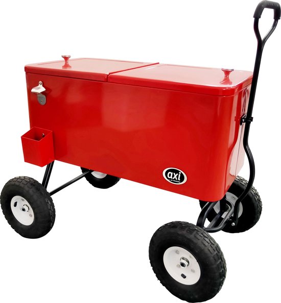 AXI Kühlwagen „Cooler“ in Rot – Handwagen – Kühlbox mit Rädern – 76 l Fassungsvermögen – Kühlbox mit Ablasshahn