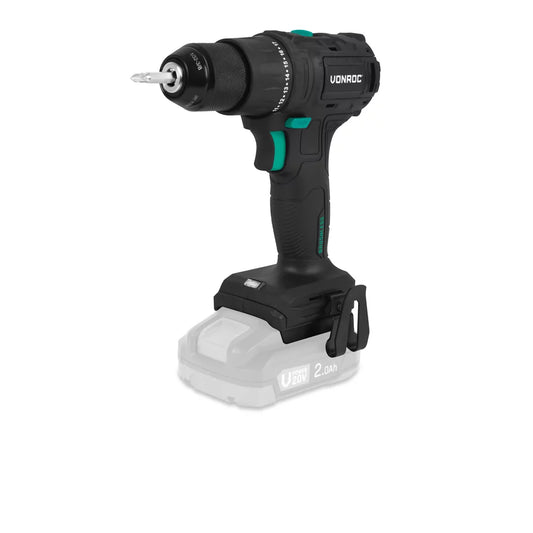 VONROC PRO Akkubohrmaschine 20V - 40 Nm - Bürstenloser Motor - 17 Schraubmodi + Bohrmodus - Inkl. 2 Bits - Ohne Akku und Schnellladegerät