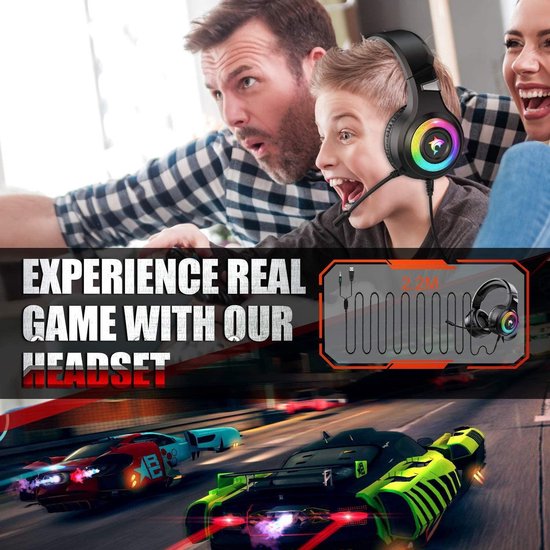J-ANKKA - Over-Ear-Kopfhörer - F2 RGB - Gaming-Headset mit Mikrofon - Schwarz