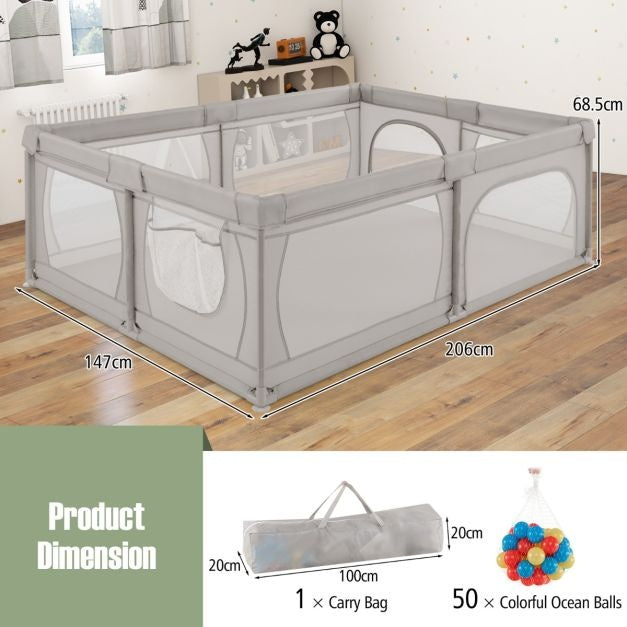 Coast Baby Laufstall mit 50 Bällen und 2 Türen - 206 x 147 cm - grau