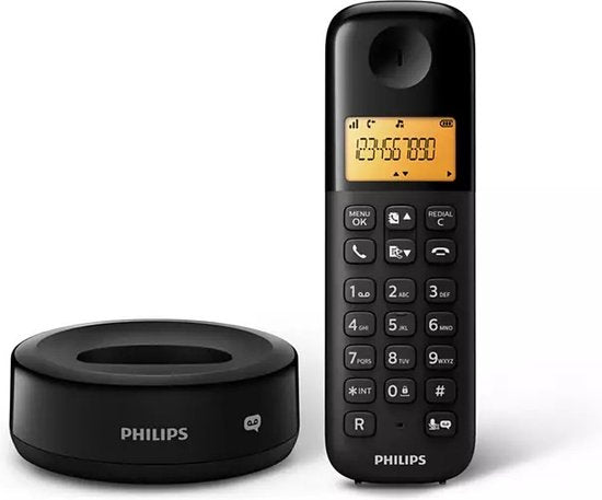 Philips Schnurlostelefon - D1651B/01 - DECT - Haustelefon - Festnetz - Rufnummernerkennung - Störungsfreie Reichweite - Schwarz