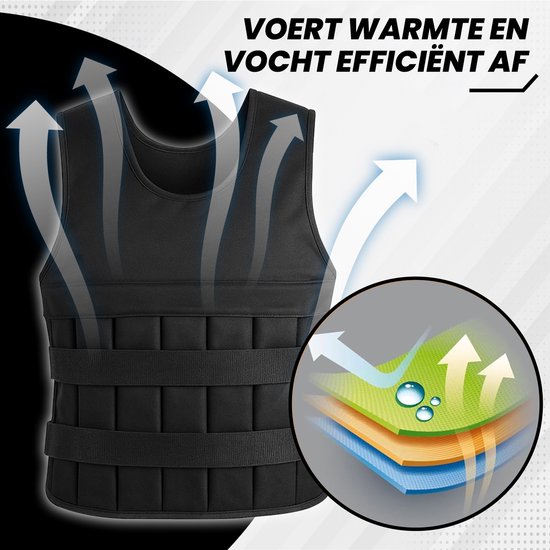 Fitby Adjustable Weight Vest 20KG - Gewichtsweste - Gewichtswesten - Gewichte - Krafttraining & Crossfit - Cardio - Geeignet ab Größe L- Schwarz