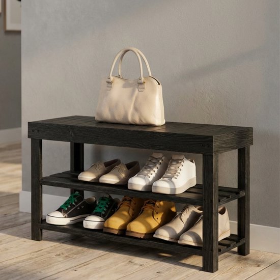 Bayt Schuhregal - Schuhschrank - Schuhbank - Holz - Schwarz - 28 x 45 x 70 cm