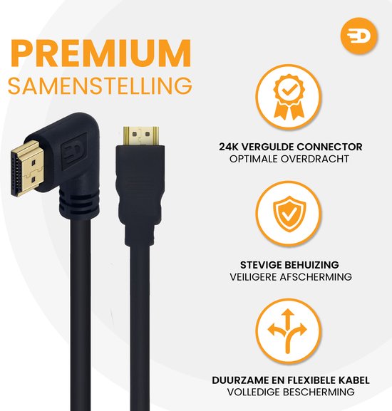 Drivv. HDMI-Kabel 2.1 - gewinkelt - Ultra HD 8K - HDMI zu HDMI - 2 Meter - Schwarz