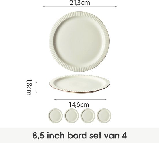 4er-Set Essteller (Ø 21,3 cm / 8,5 Zoll), Frühstücksteller, Pastateller, Pizzateller, Geschirrset für 4 Personen, geeignet für Restaurants, Gastronomie, Feiern, Familienfeste, Bankette und Picknicks, mikrowellen- und spülmaschinenfest, Keramik