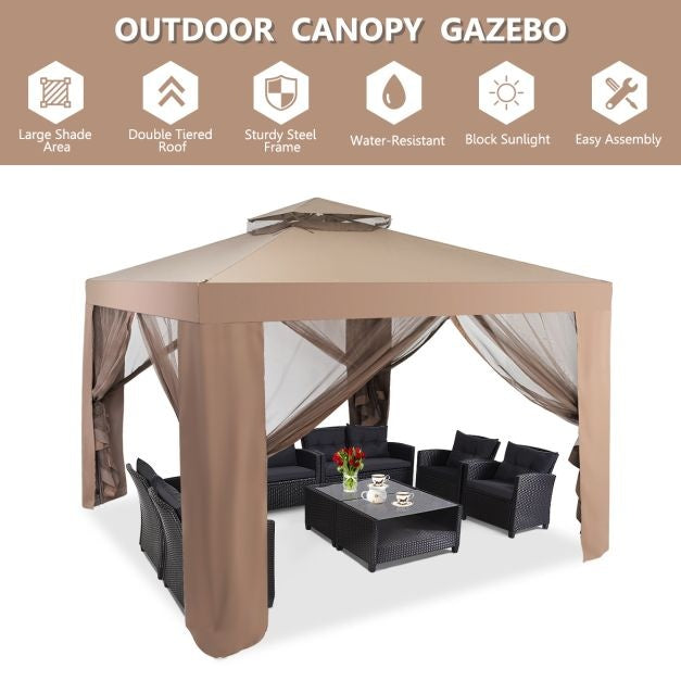 Coast Garten Pavillon Gartenzelt Camping Partyzelt mit 4 Seitenwänden 300x300x265cm Braun