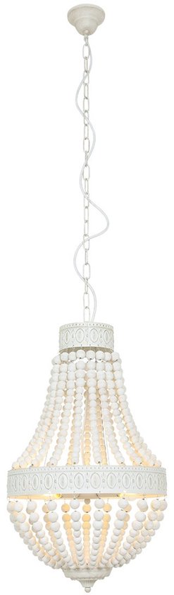 Mexlite - Hängeleuchte Ella 10191W – Weiße Perlenlampe - Holz und Metall - Höhenverstellbar von 70 bis 155 cm