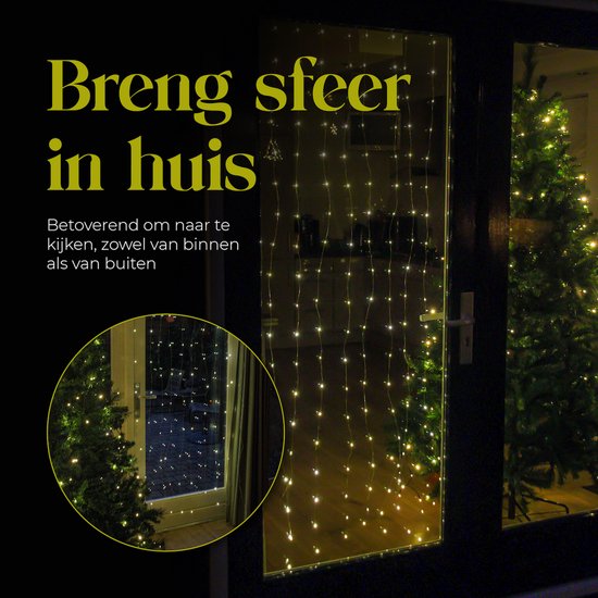 Giftmas Lichtvorhang - 200 LEDs Warmweiß - 1x2M - Für Tür oder Durchgang - Innen und Außen - Fernbedienung - Stimmungsvolle Lichter