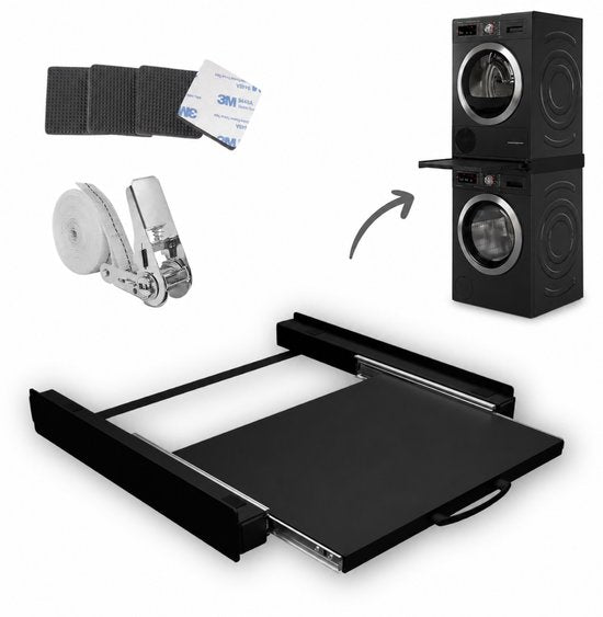 Dastium Home – Schwarzes Stapelset für Waschmaschine und Trockner – Stapelset für Waschmaschine und Trockner – Zwischenstück für Waschmaschine und Trockner – Universal – Schwarz