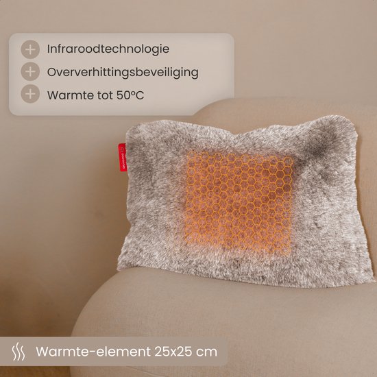 Auronic Wärmekissen - Teddy - 45x60 - Kabellos - Wiederaufladbar - Elektrisches Kissen - Infrarot - Taupe