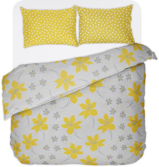 Vitality Pur Cressida Bettbezug - 200x200/220 cm - Inklusive 2 Kopfkissenbezüge - 60x70 cm - 100% Baumwolle - Weiß/Gelb