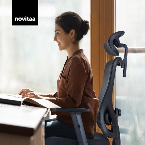 Novitaa Bürostuhl - Ergonomischer Bürostuhl - Bürostuhl - Erwachsene - Verstellbar - Kopfstütze - Schwarz