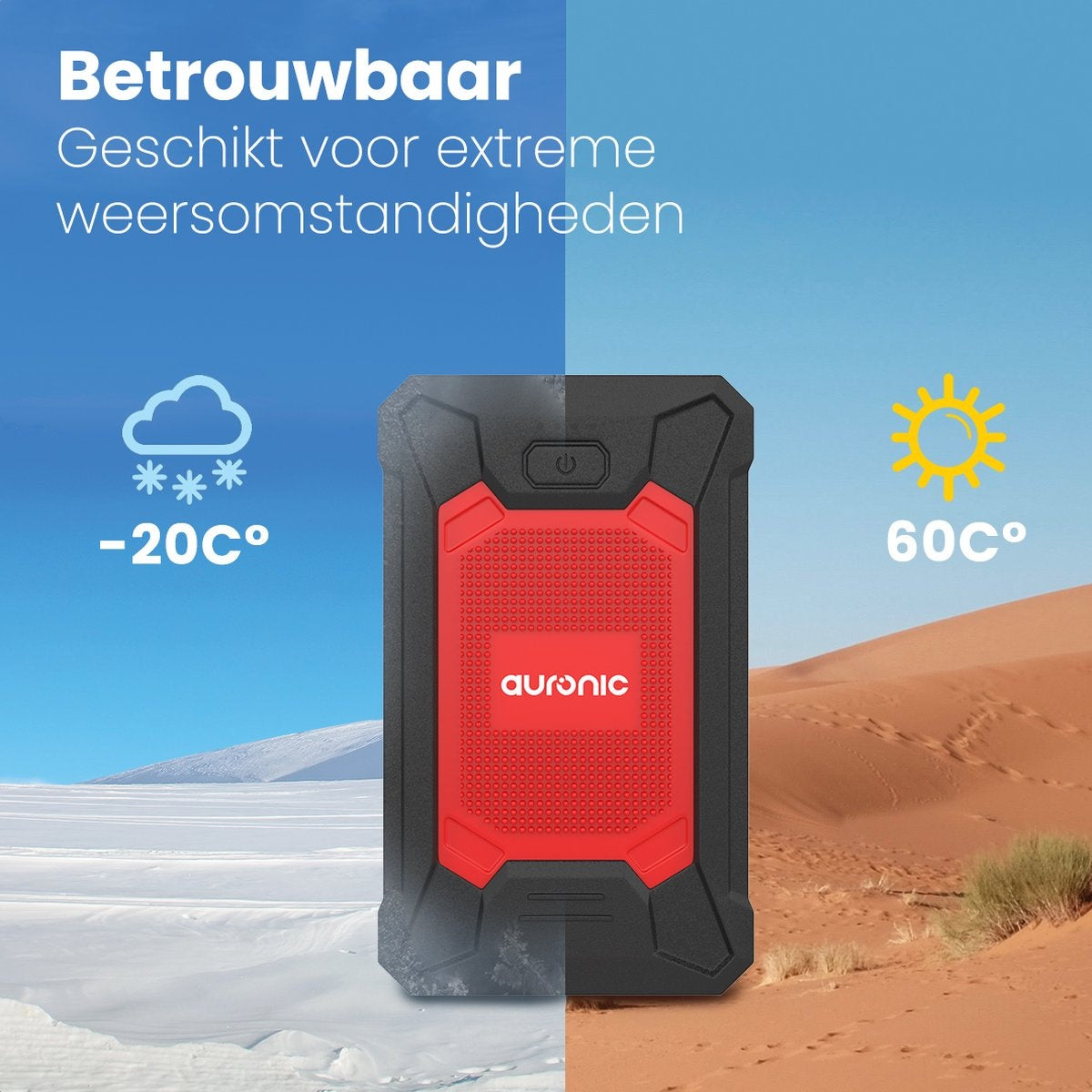 Auronic Jumpstarter - 12V - 600A - 7200 mAh - LED Licht - Rot/Schwarz