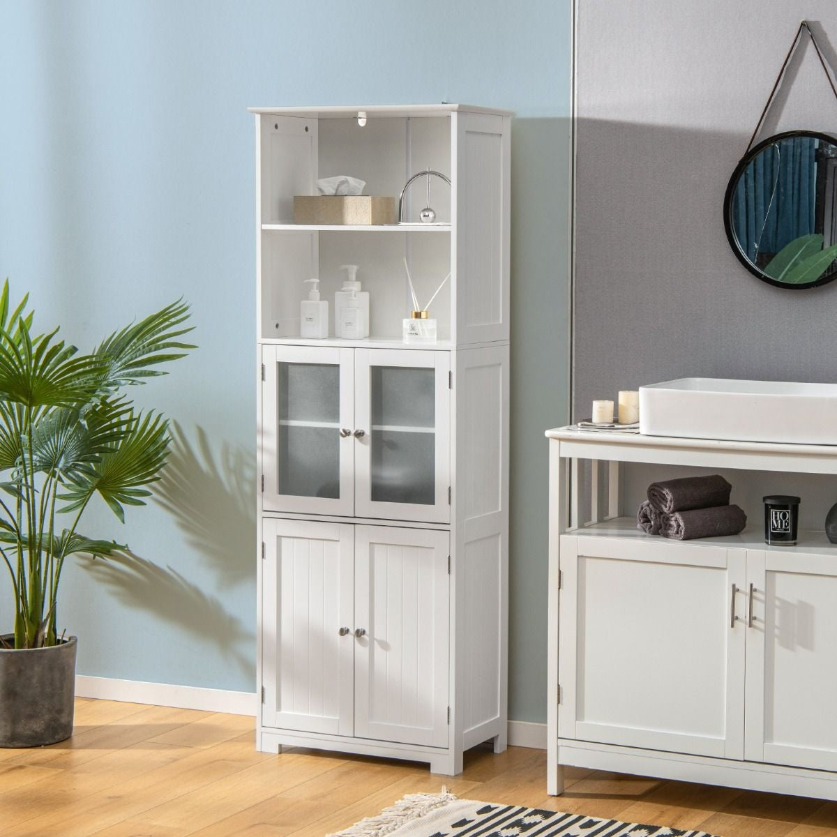 Coast Badezimmerschrank - MDF mit Glas - 60 x 30 x 163 cm - Weiß