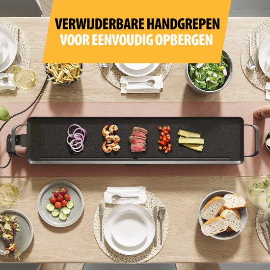 Tristar Grillplatte BP-2670- Tischgrill XL: 100 x 23 cm - Für den Innen- und Außenbereich - BPA frei - Gourmet-Grillplatte für den Tisch - 10 bis 12 Personen - Mit einstellbarem Thermostat - Antihaftbeschichtung - Schwarz