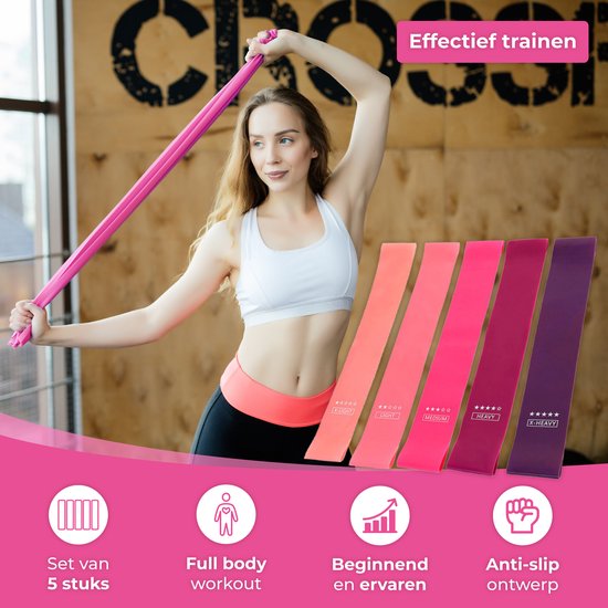 Nuvance - Widerstandsbänder Set inkl. Tragetasche - 5er Set - Widerstandsbänder - Fitness Elastic - inkl. eBook - Pink