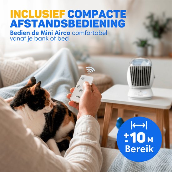 Vulpes Goods® Tech – Mini-Klimaanlage ELITE – Mobiler Luftkühler mit Fernbedienung – 6-in-1-Luftkühler – 3 Luftbefeuchtungsstufen mit Schwenkfunktion – 3 Windgeschwindigkeiten – 100 % auslaufsicher – Inkl. Kabel und Adapter im Lieferumfang enthalten – Für