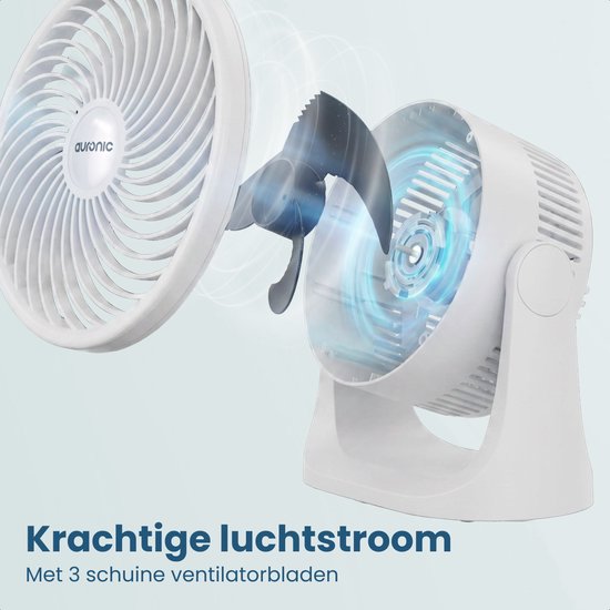 Auronic Tischventilator – 3 Geschwindigkeitsstufen – Mini-Ventilator – Standventilator – Wandmontage möglich – 41 dB – 90°-Oszillation – 7 Meter Luftstrom – Weiß