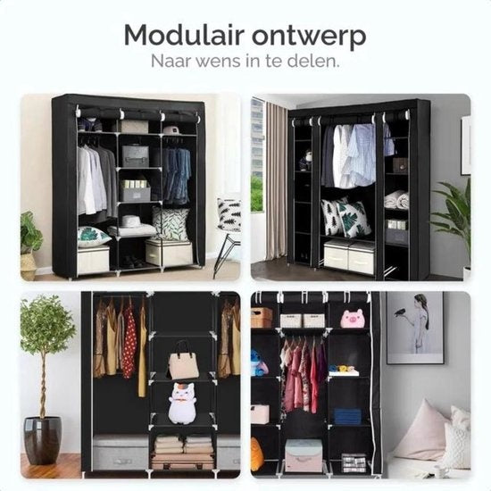 Goliving Faltgarderobe - Garderobenschrank - Kleiderschrank - Stoff-Faltschrank - Campingschrank - 175x150x44 cm - Schwarz