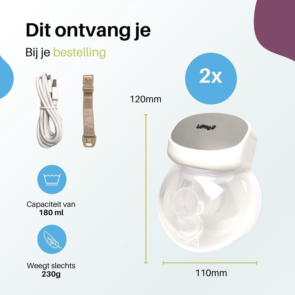 Umea Doppel-Milchpumpe - 9 verschiedene Modi - Weiß