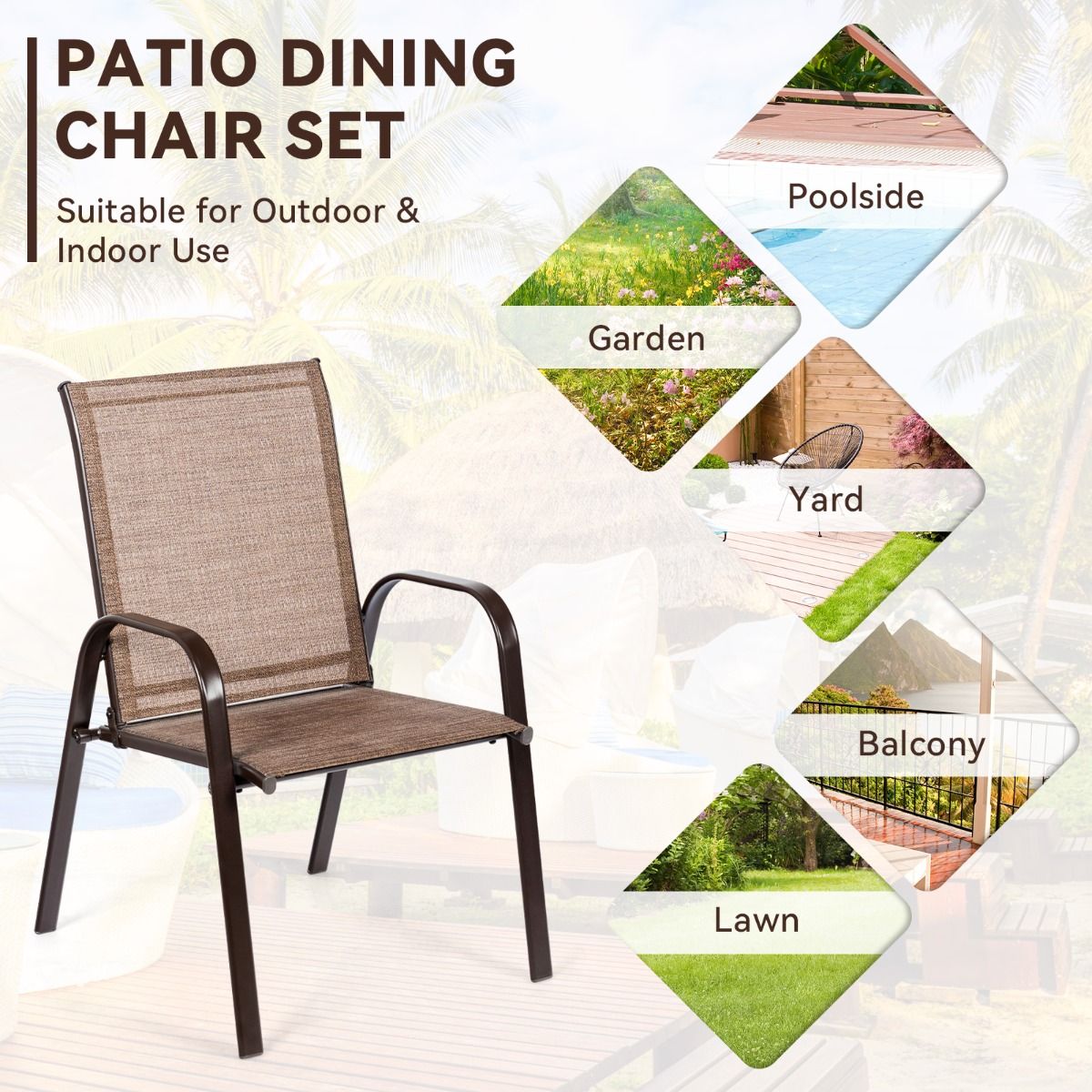 Coast 2-teiliges Gartenstuhl-Set – atmungsaktiver Stoff – verstärkter Metallrahmen – beige