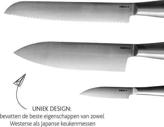 Boska Küchenmesser Kopenhagen - 3er-Set - Für jede Art von Essen - Messerset - Einzigartiges Design - Spülmaschinenfest - Edelstahl