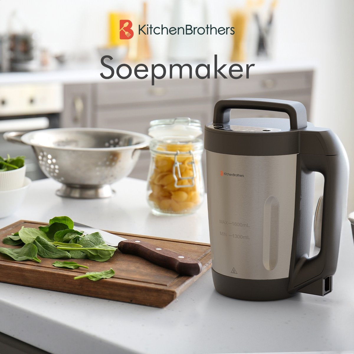 KitchenBrothers Suppenschöpfer - Mixer - bis zu 800W - 1.6L - Edelstahl/Schwarz