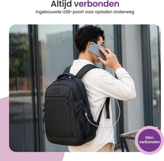 Gofun Rucksack - 35L - 15.6-inch - Wasserdicht & Anti-Diebstahl - USB-Anschluss - Rucksack - Schultasche - Laptop-Tasche - Schwarz