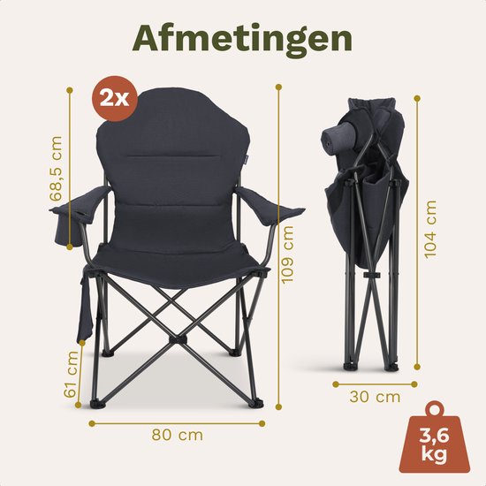 TRVLMORE Campingstühle XXL - klappbar - 2er-Pack - 160KG Tragkraft - Inkl. Tragetasche - Klappstuhl - Angelstuhl - Campingstuhl - Klappstuhl - Grau
