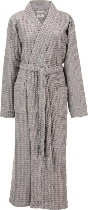 Heckettlane Bademantel Waffel - Morgenmantel für Damen und Herren - XL - Morgenmantel aus Baumwolle - Geeignet für die Sauna - Grau