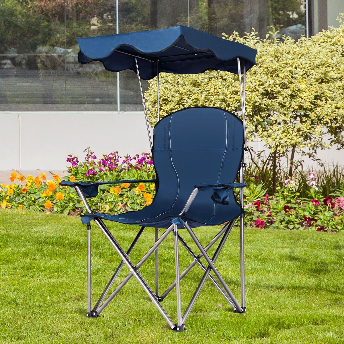 Coast Faltbarer Campingstuhl- Sonnendach- Becherhalter Tragetasche-96,5 x 67,5 x 130 cm - blau