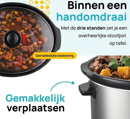 MOA Slowcooker - 6,5 Liter - Keramik-Innenbehälter - Silber - SC65
