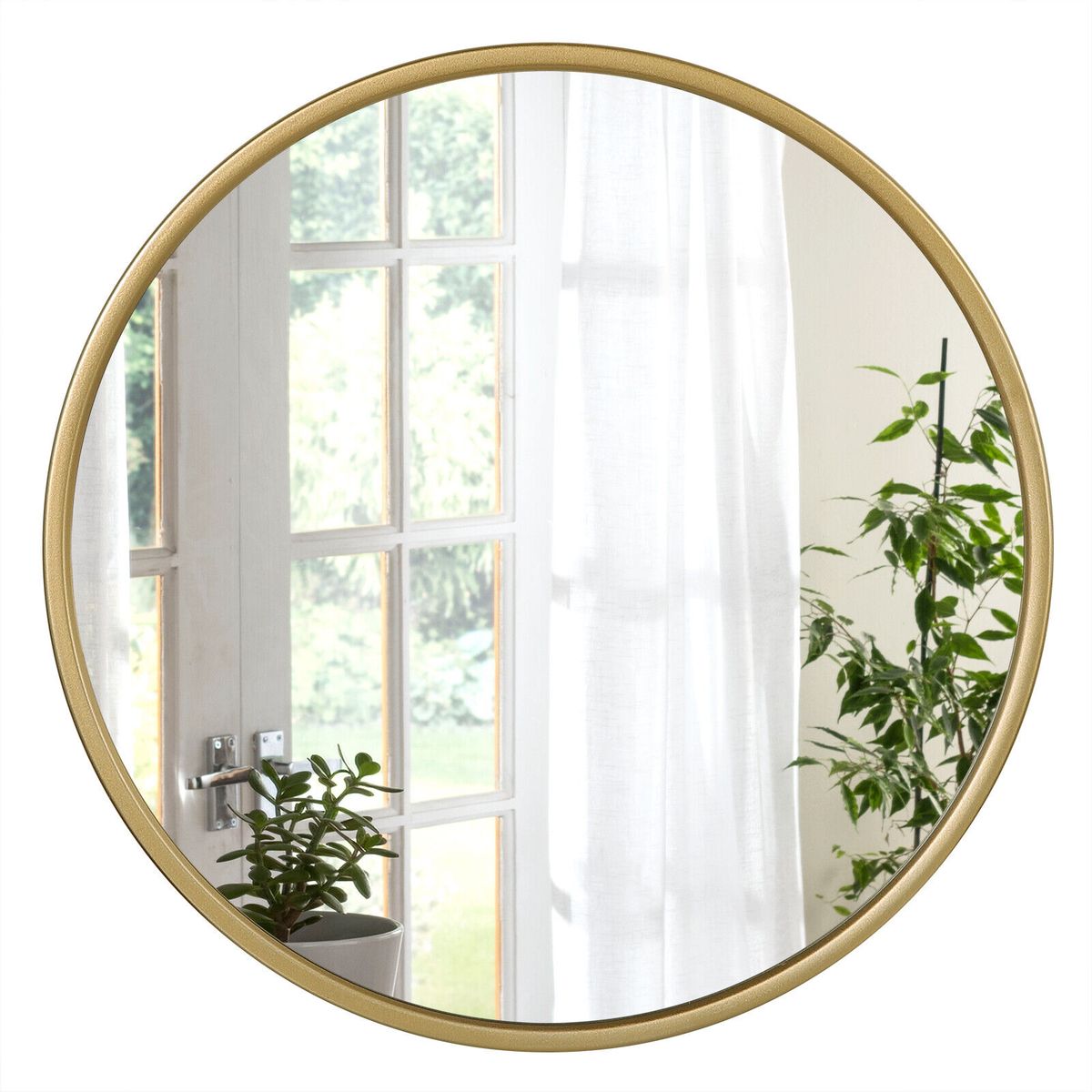 Woltu Runder Wandspiegel 50 x 50 cm - Goldrahmen - Moderner Spiegel für Bad, Schlafzimmer und Flur
