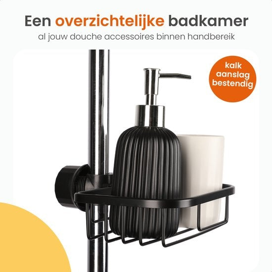 Goliving Duschregal hängend - Duschregal - Ohne Bohren - Küchenregal - Spülbeckenorganisator - Badezimmerzubehör - 19,5 cm - 2er Set - Schwarz