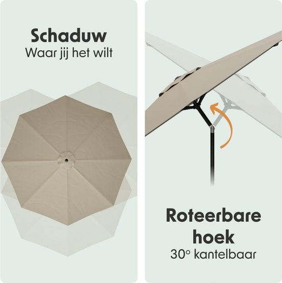 LifeGoods Sonnenschirm - Garten - Ø350 cm - 30° neigbar - Wasserdicht - UPF50+ - Taupe